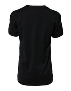 Black Dolce & Gabbana cotton T-shirt with DG print and short sleeves, casual top for men or women.