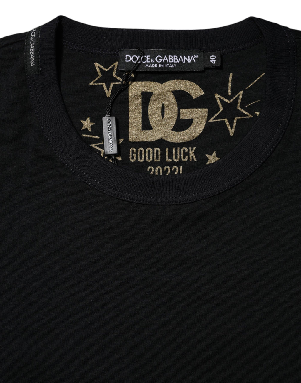 Black cotton Dolce & Gabbana short sleeve T-shirt with DG print, casual fit, and classic crew neckline.