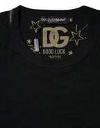 Black cotton Dolce & Gabbana short sleeve T-shirt with DG print, casual fit, and classic crew neckline.
