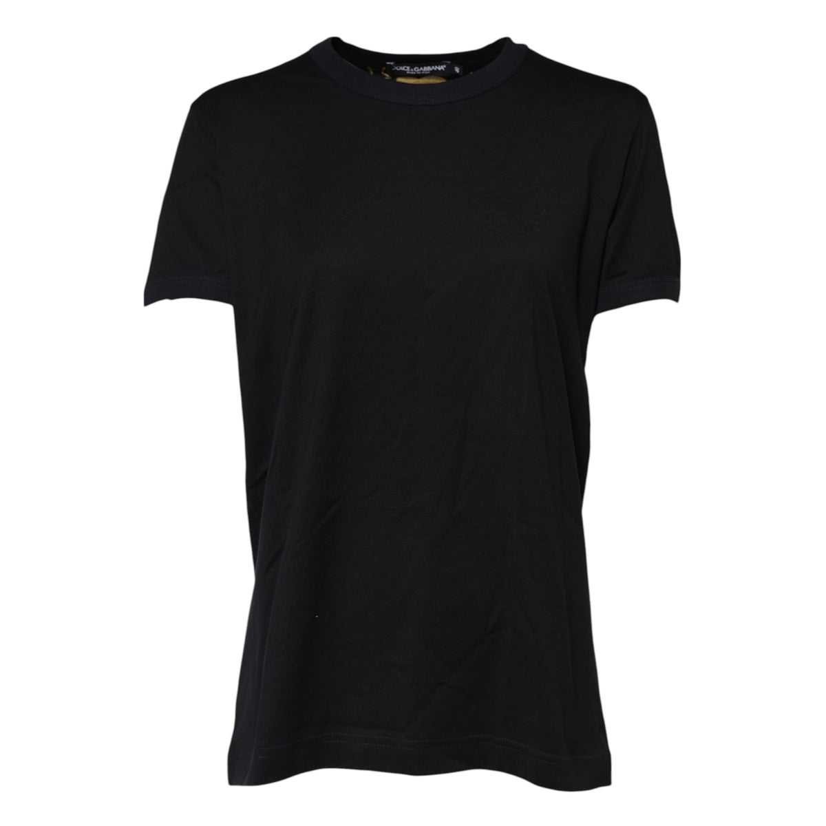 Black cotton Dolce & Gabbana short sleeve T-shirt with DG print, featuring a casual fit and stylish design.
