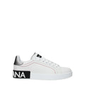 White leather Dolce & Gabbana low top sneakers with sleek design and subtle branding, featuring laces and a rubber sole.