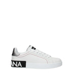 White leather Dolce & Gabbana low top sneakers with sleek design and subtle branding, featuring laces and a rubber sole.