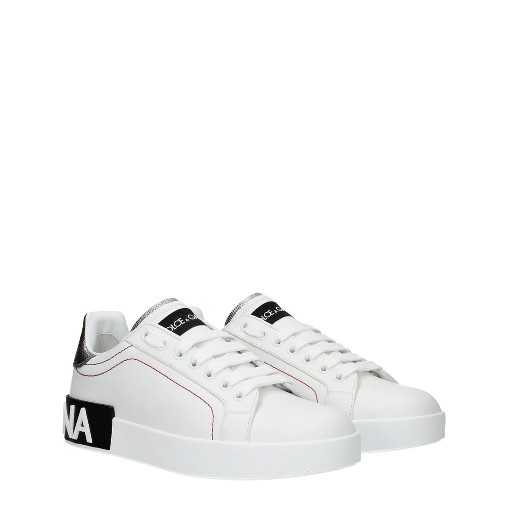 Dolce & Gabbana white leather low top sneakers with sleek design and subtle branding on the sides.