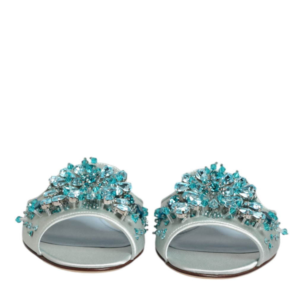 Dolce & Gabbana Silver Blue Leather Bead Embellish Slide Shoes