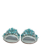 Dolce & Gabbana Silver Blue Leather Bead Embellish Slide Shoes - Eljoys Fashion 