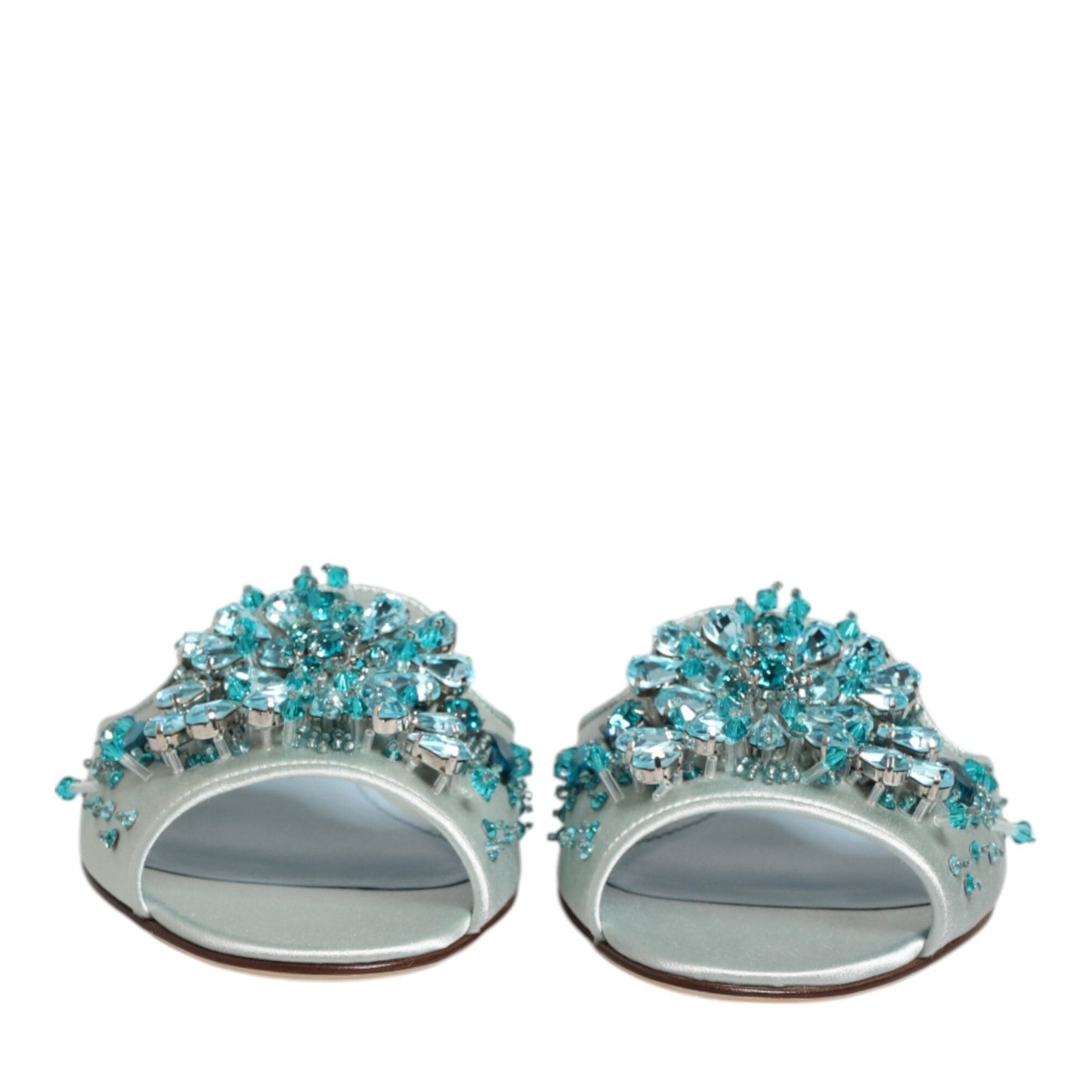 Dolce & Gabbana Silver Blue Leather Bead Embellish Slide Shoes