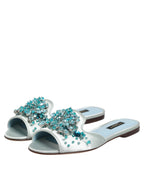 Dolce & Gabbana Silver Blue Leather Bead Embellish Slide Shoes - Eljoys Fashion 
