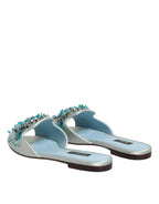 Dolce & Gabbana Silver Blue Leather Bead Embellish Slide Shoes - Eljoys Fashion 