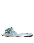 Dolce & Gabbana Silver Blue Leather Bead Embellish Slide Shoes - Eljoys Fashion 