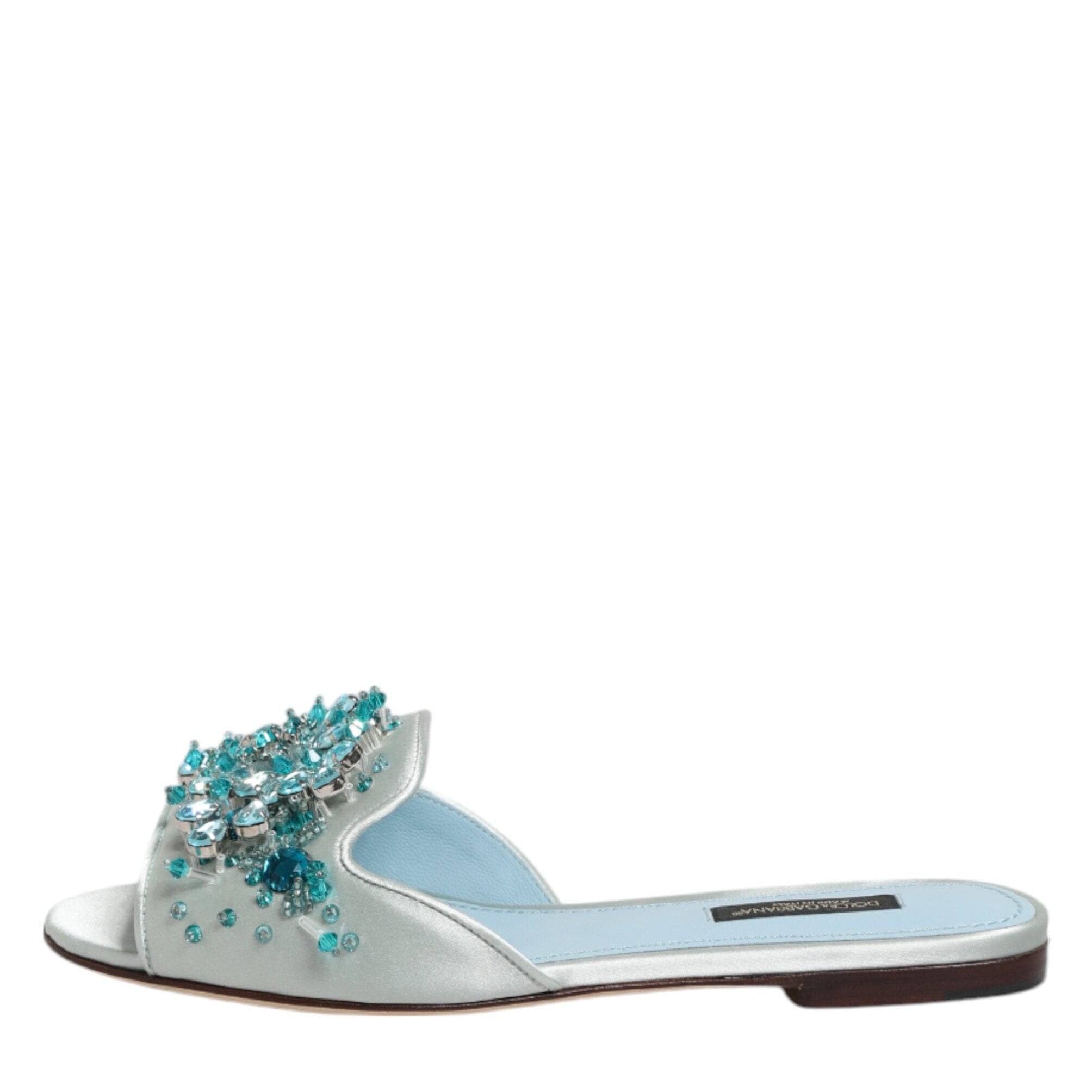 Dolce & Gabbana Silver Blue Leather Bead Embellish Slide Shoes