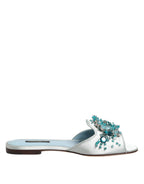 Dolce & Gabbana Silver Blue Leather Bead Embellish Slide Shoes - Eljoys Fashion 