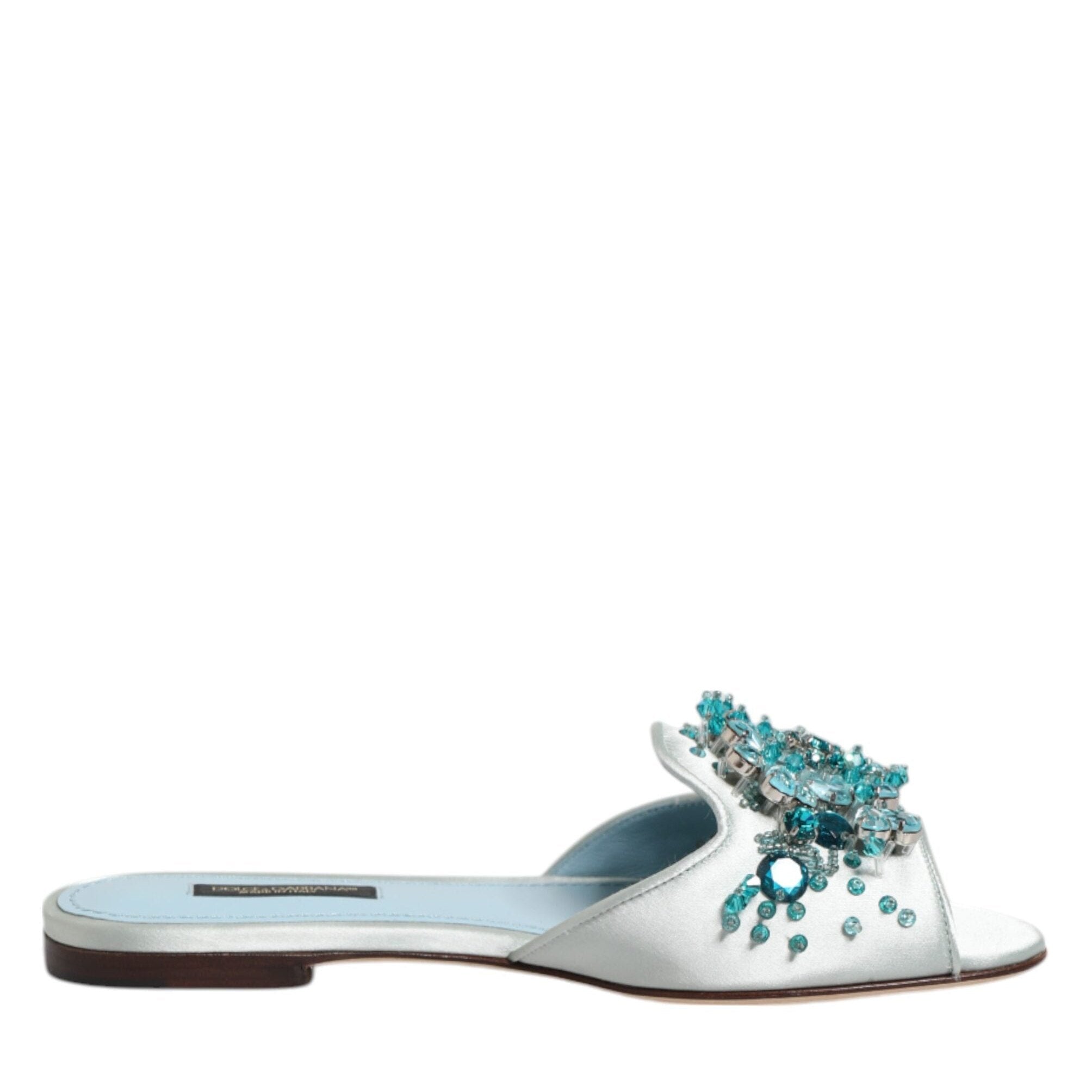 Dolce & Gabbana Silver Blue Leather Bead Embellish Slide Shoes