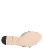 Dolce & Gabbana Silver Blue Leather Bead Embellish Slide Shoes - Eljoys Fashion 
