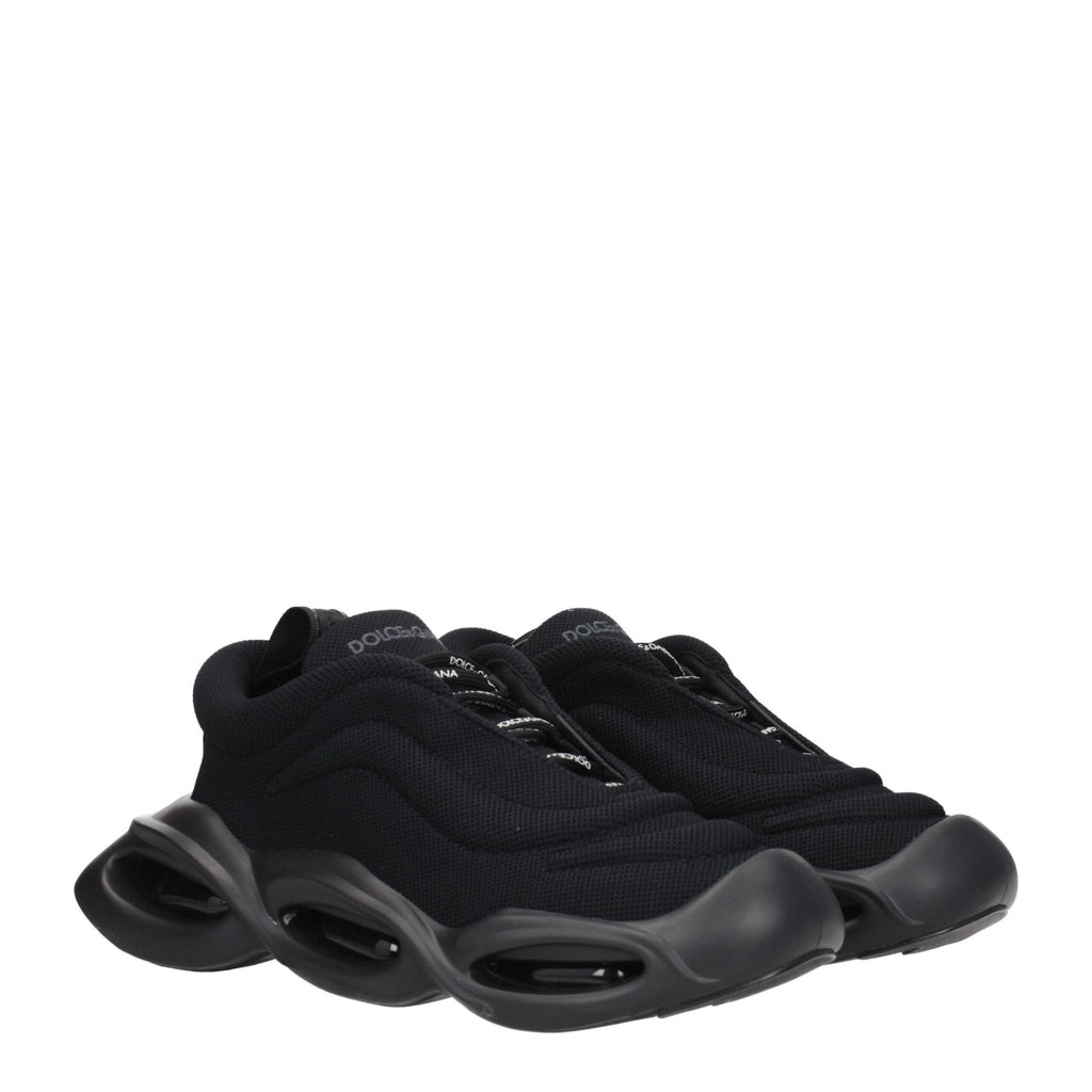 Dolce & Gabbana black fabric chunky sneakers with thick soles and stylish design, perfect for modern casual wear.