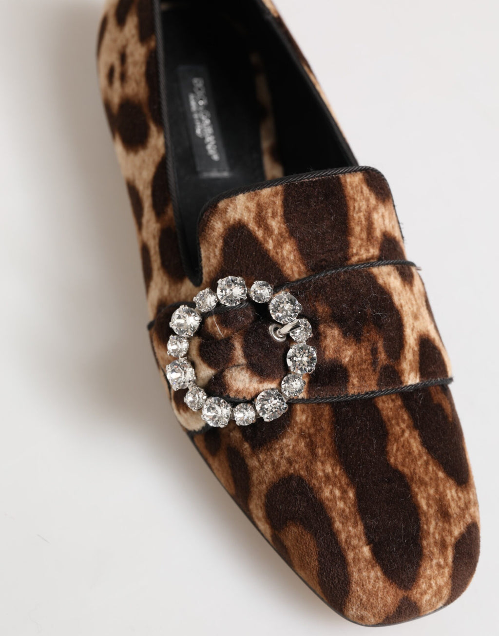 Dolce & Gabbana Brown Leopard Print Crystals Loafers Flats Shoes