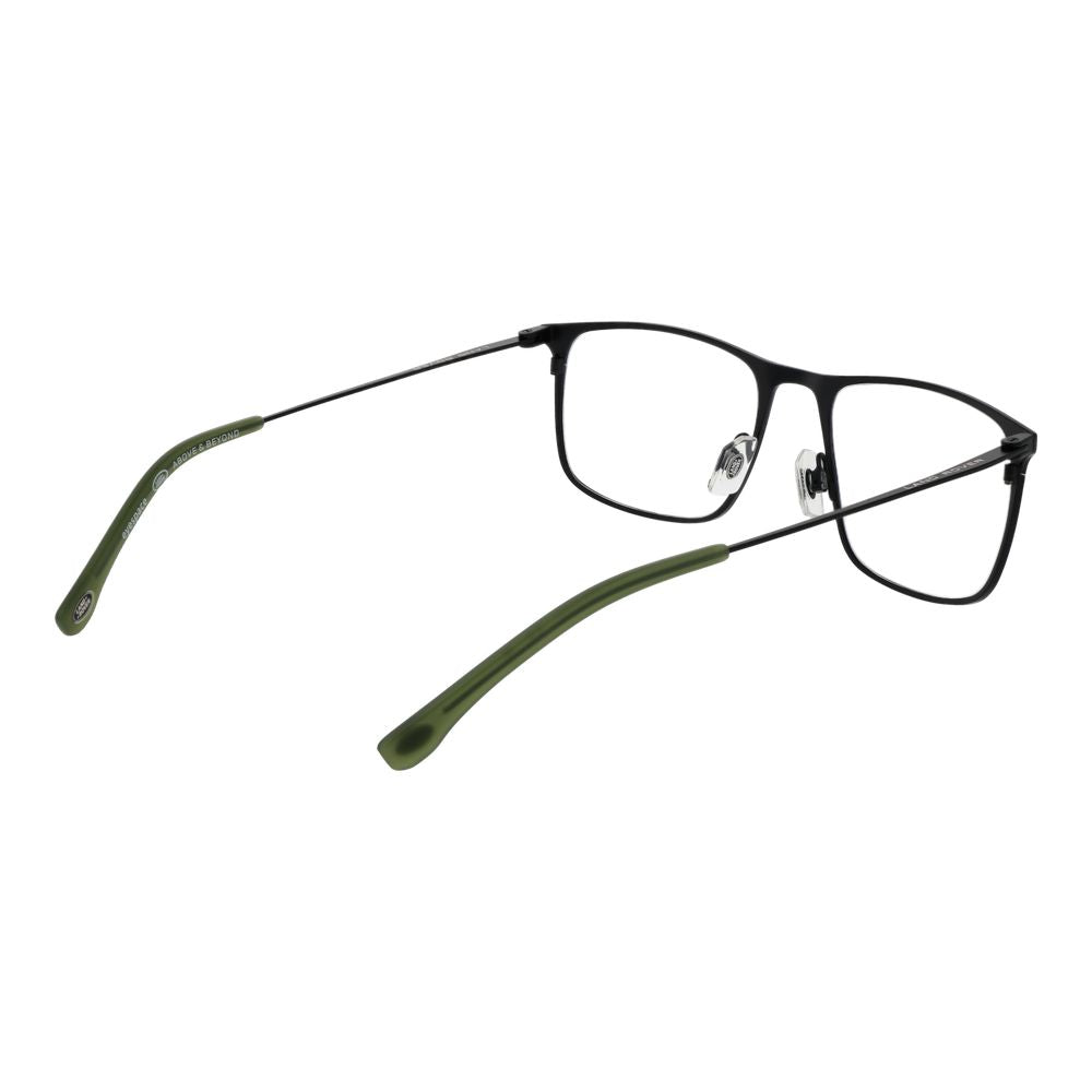 Land Rover black stainless steel glasses frames with sleek design and clear lenses, stylish eyewear accessory.