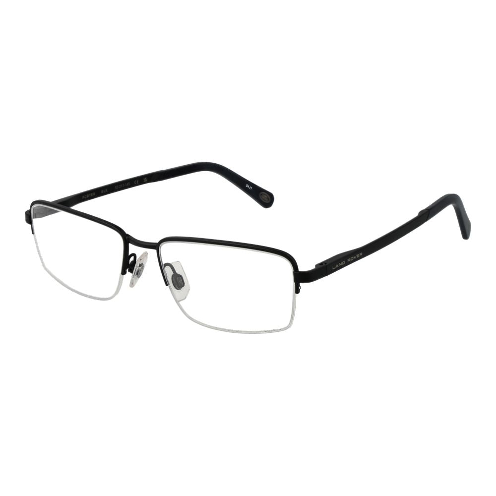 Land Rover black stainless steel glasses frames with sleek design and clear lenses, stylish eyewear for everyday wear.