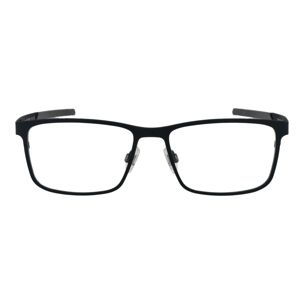 Land Rover black stainless steel glasses frames with sleek design and clear lenses on a white background.