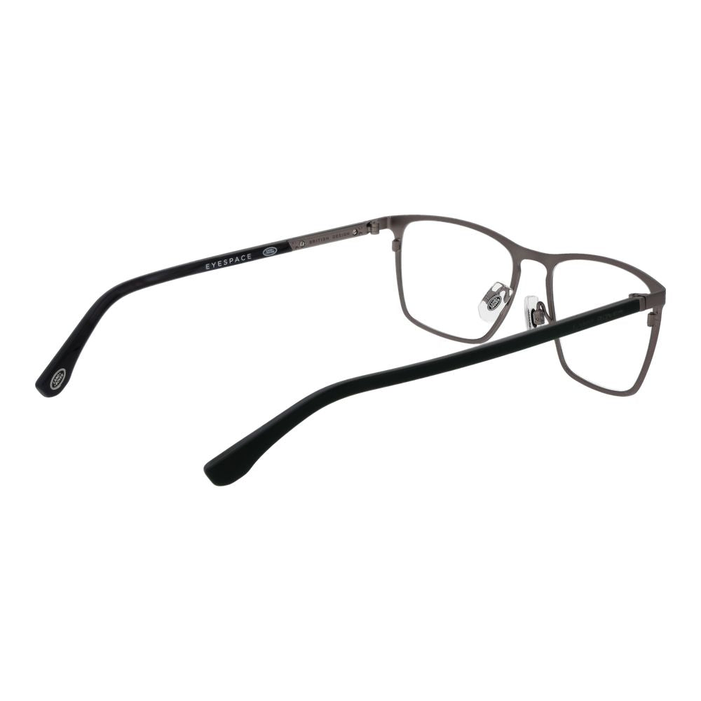 Land Rover gray stainless steel glasses frames with clear lenses, showcasing sleek and modern eyewear design.