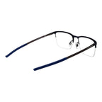 Land Rover blue stainless steel glasses frames with sleek design and clear lenses, stylish eyewear accessory.