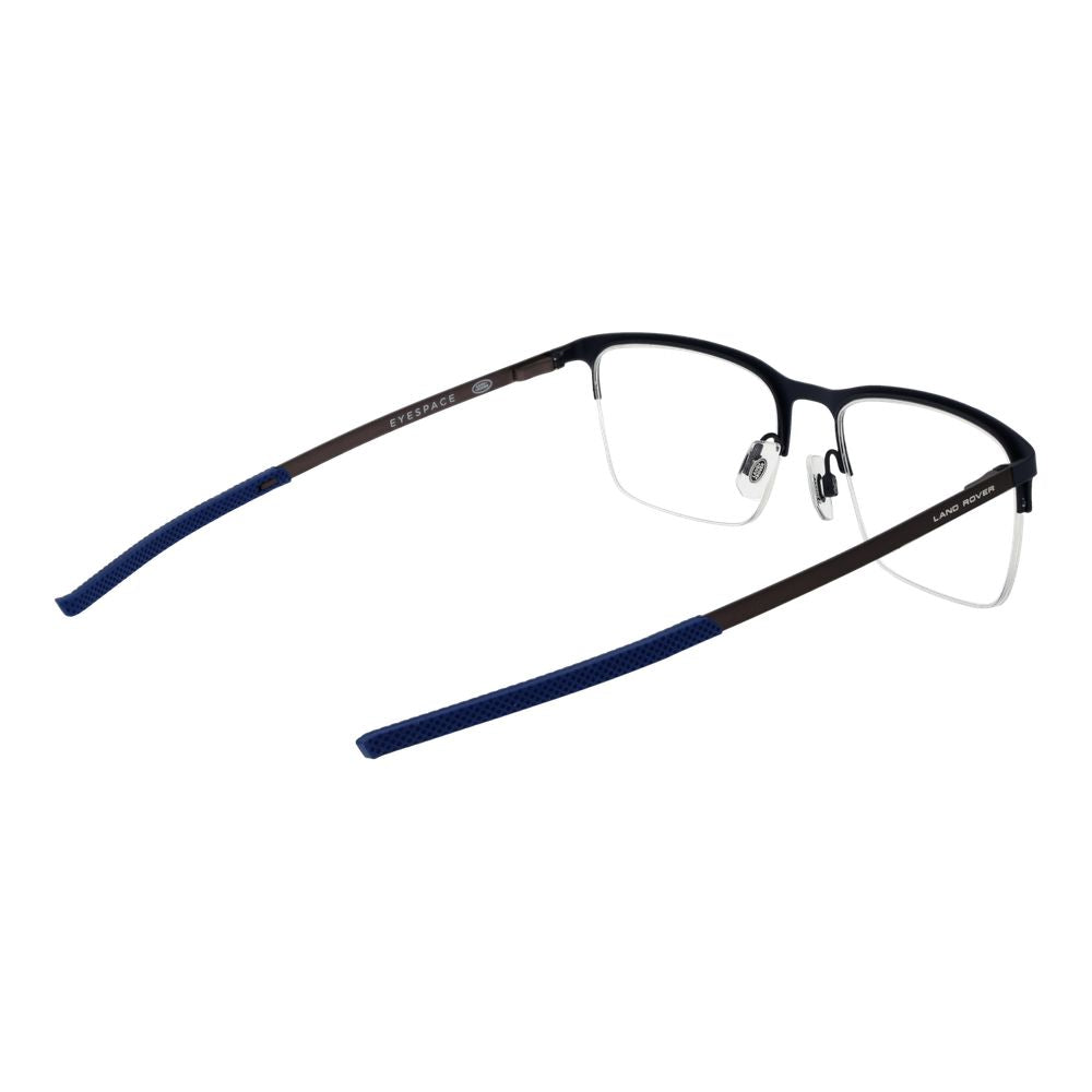 Land Rover blue stainless steel glasses frames with sleek design and clear lenses, stylish eyewear accessory.