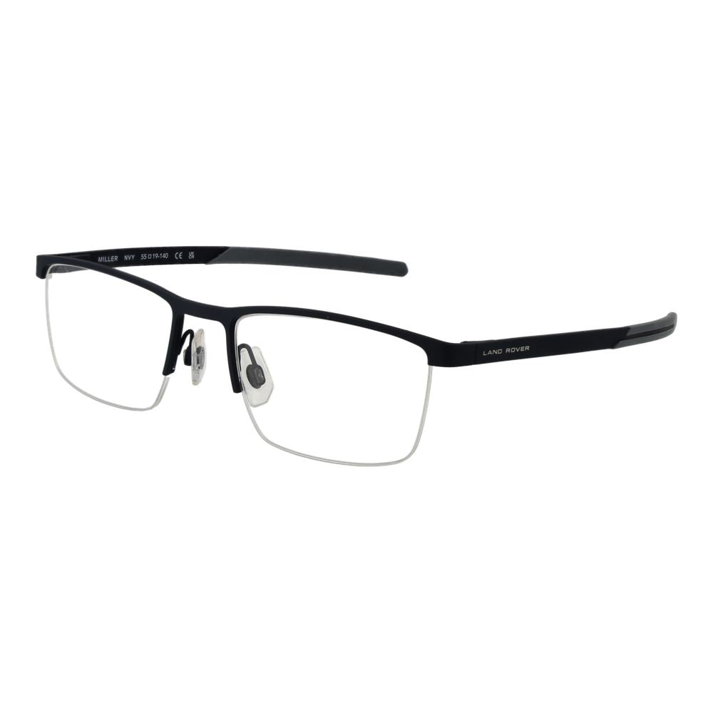 Land Rover blue stainless steel glasses frames with sleek design and metal accents, suitable for stylish eyewear.