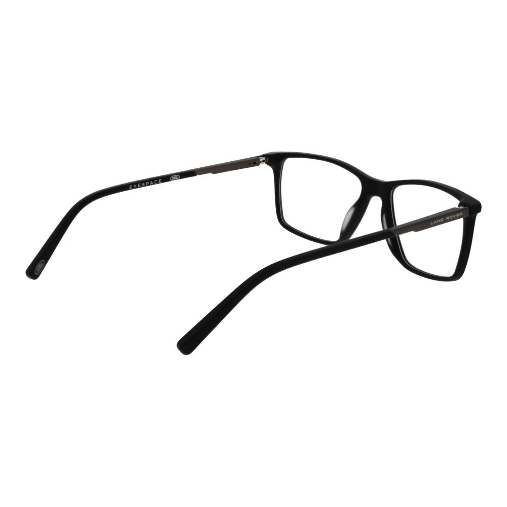 Land Rover black acetate eyeglass frames with sleek design and clear lenses, stylish and durable for everyday wear.