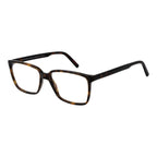 Andy Wolf brown acetate eyeglass frames showing a stylish, full-rim design with clear temples and a modern, sophisticated look.