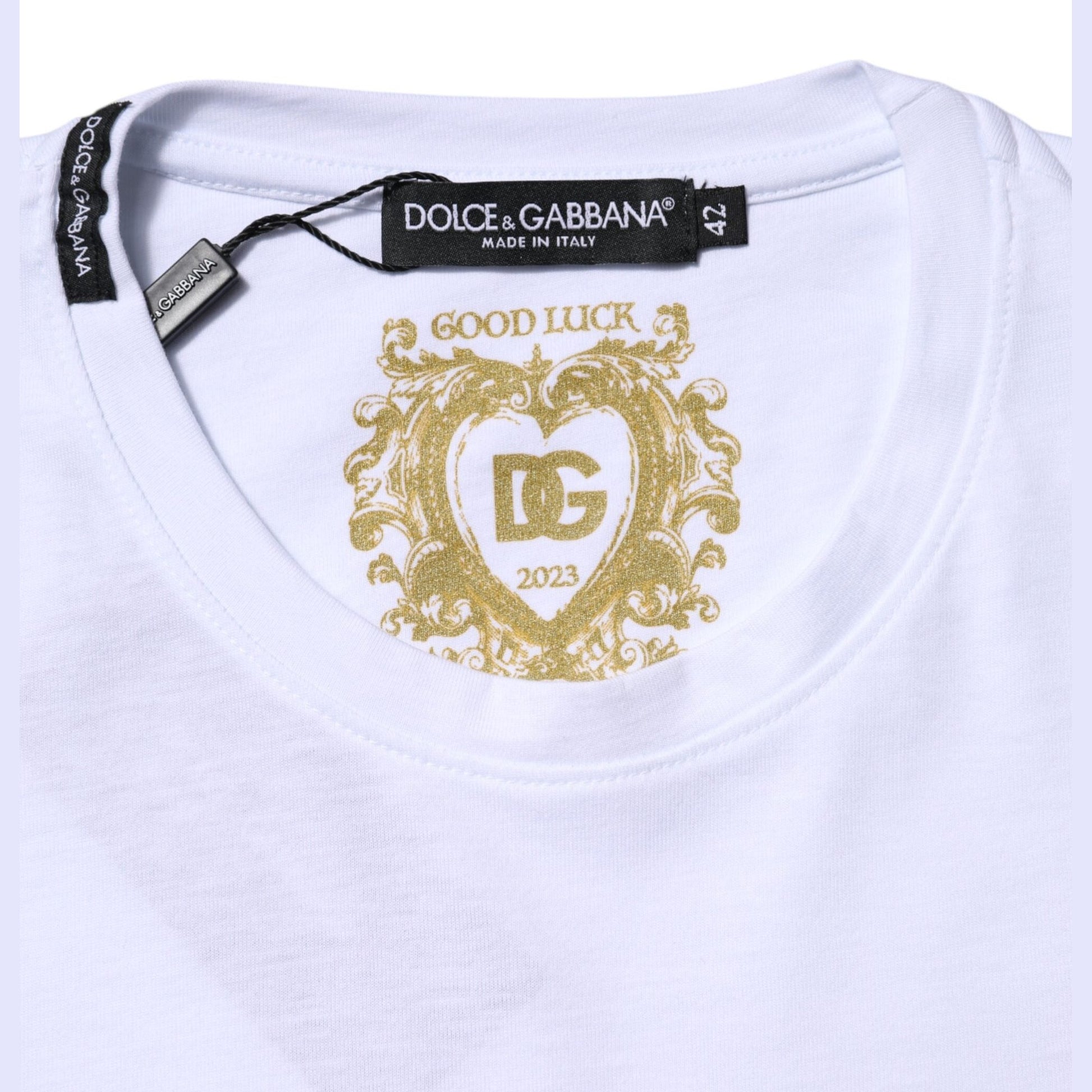 Dolce & Gabbana White Cotton Goodluck 2023 Crew Neck T-shirt