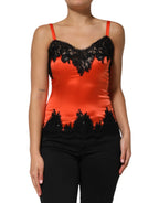 Dolce & Gabbana Red Black Lace Trim Silk Sleeveless Tank Top - Eljoys Fashion 