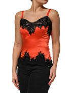 Dolce & Gabbana Red Black Lace Trim Silk Sleeveless Tank Top - Eljoys Fashion 