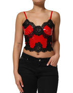 Dolce & Gabbana Red Black Lace Trim Polyester Sleeveless Tank Top - Eljoys Fashion 