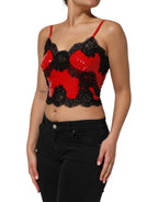 Dolce & Gabbana Red Black Lace Trim Polyester Sleeveless Tank Top - Eljoys Fashion 