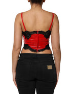 Dolce & Gabbana Red Black Lace Trim Polyester Sleeveless Tank Top - Eljoys Fashion 
