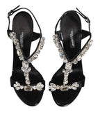 Dolce & Gabbana Black Keira Crystals Heels Sandals Shoes - Eljoys Fashion 