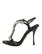 Dolce & Gabbana Black Keira Crystals Heels Sandals Shoes - Eljoys Fashion 