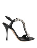 Dolce & Gabbana Black Keira Crystals Heels Sandals Shoes - Eljoys Fashion 