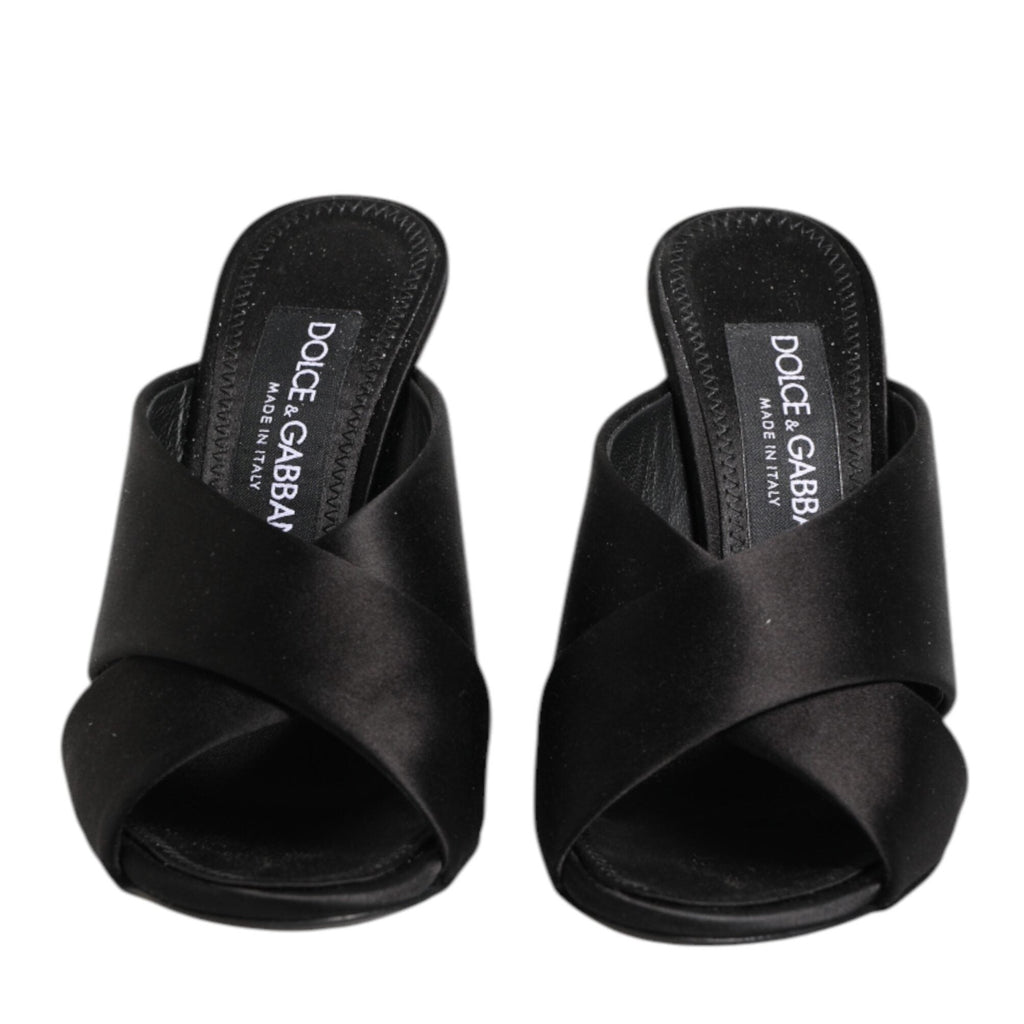 Dolce & Gabbana Black Logo KEIRA Satin Slides Sandals Shoes