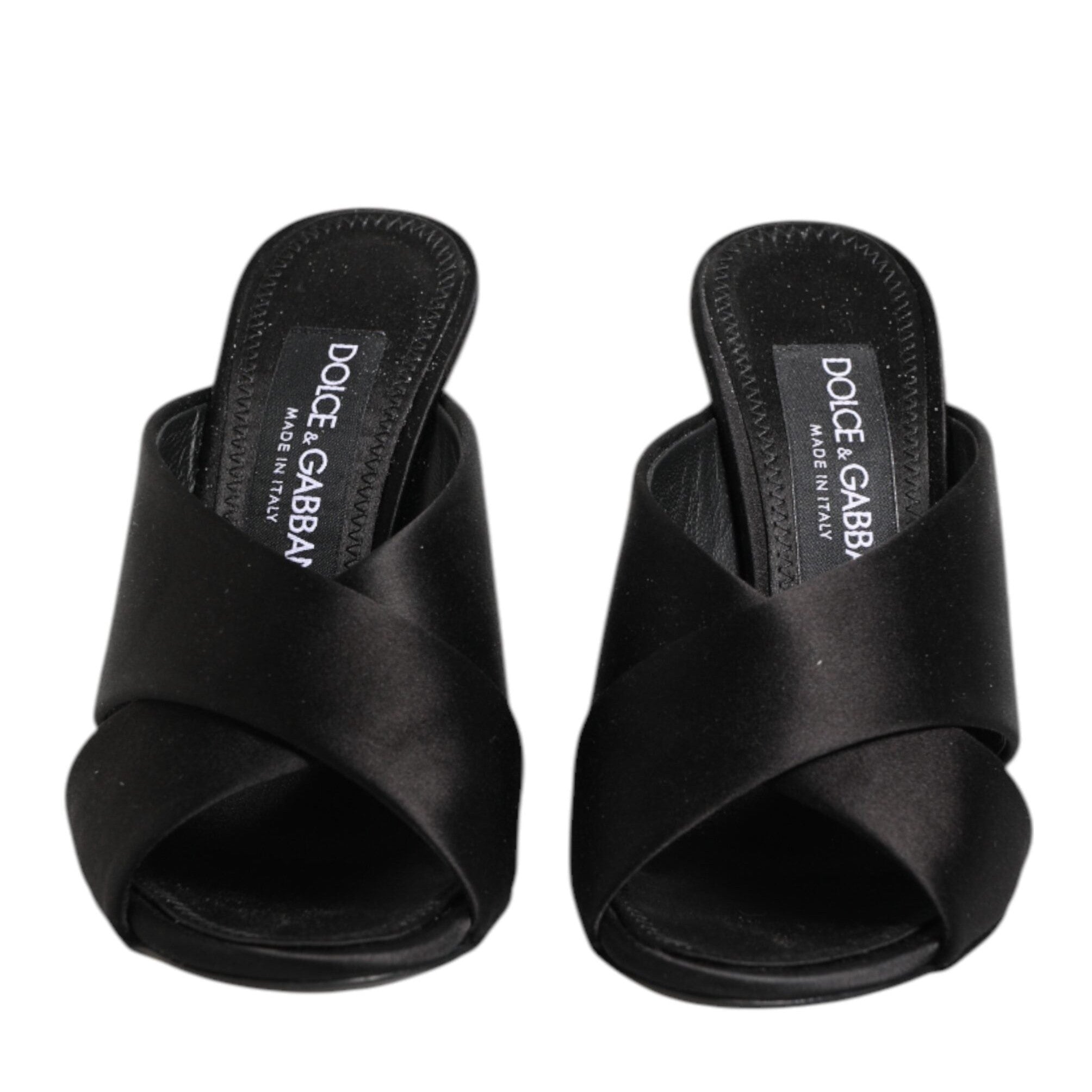 Dolce & Gabbana Black Logo KEIRA Satin Slides Sandals Shoes