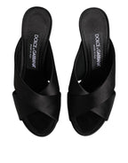 Dolce & Gabbana Black Logo KEIRA Satin Slides Sandals Shoes - Eljoys Fashion 