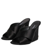 Dolce & Gabbana Black Logo KEIRA Satin Slides Sandals Shoes - Eljoys Fashion 