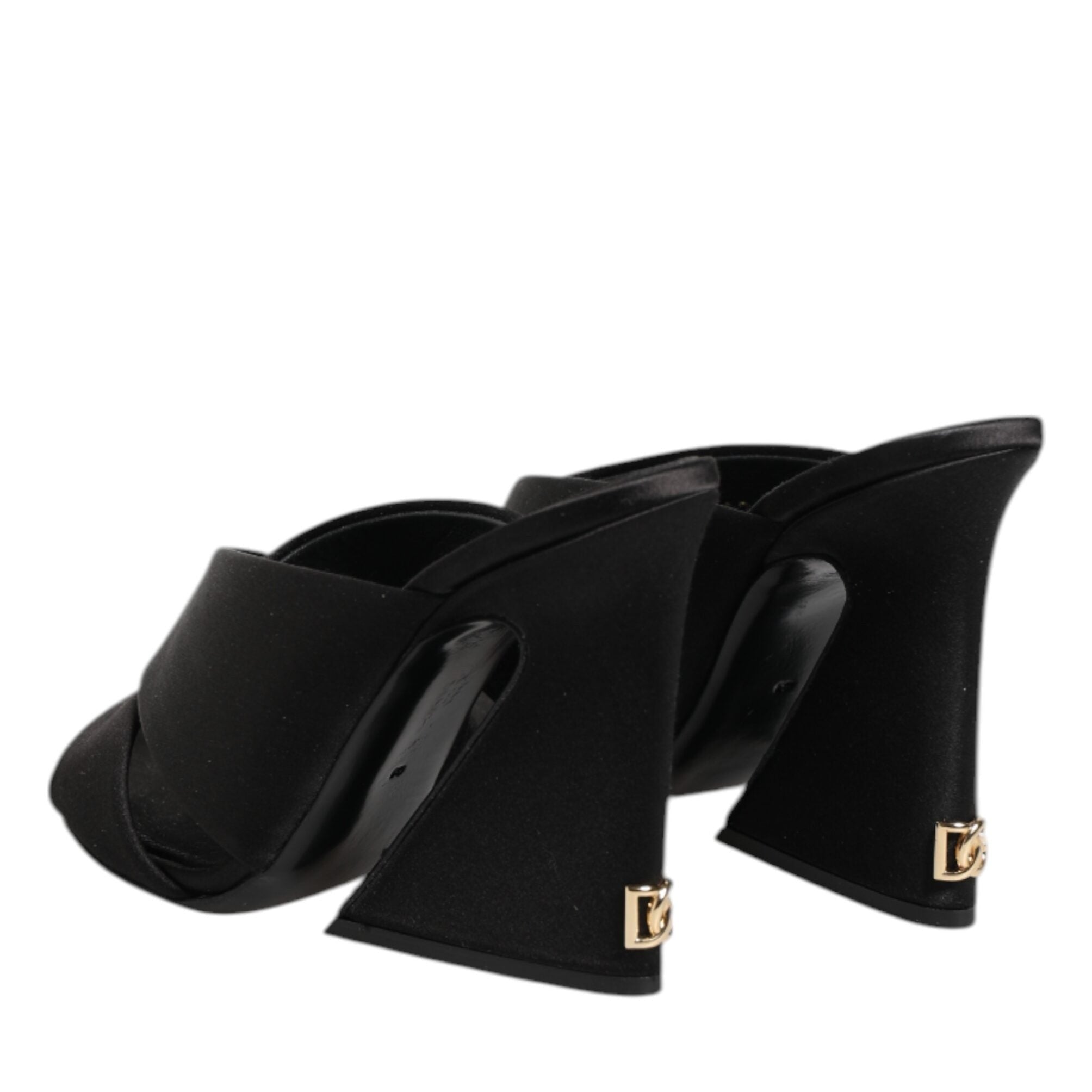 Dolce & Gabbana Black Logo KEIRA Satin Slides Sandals Shoes