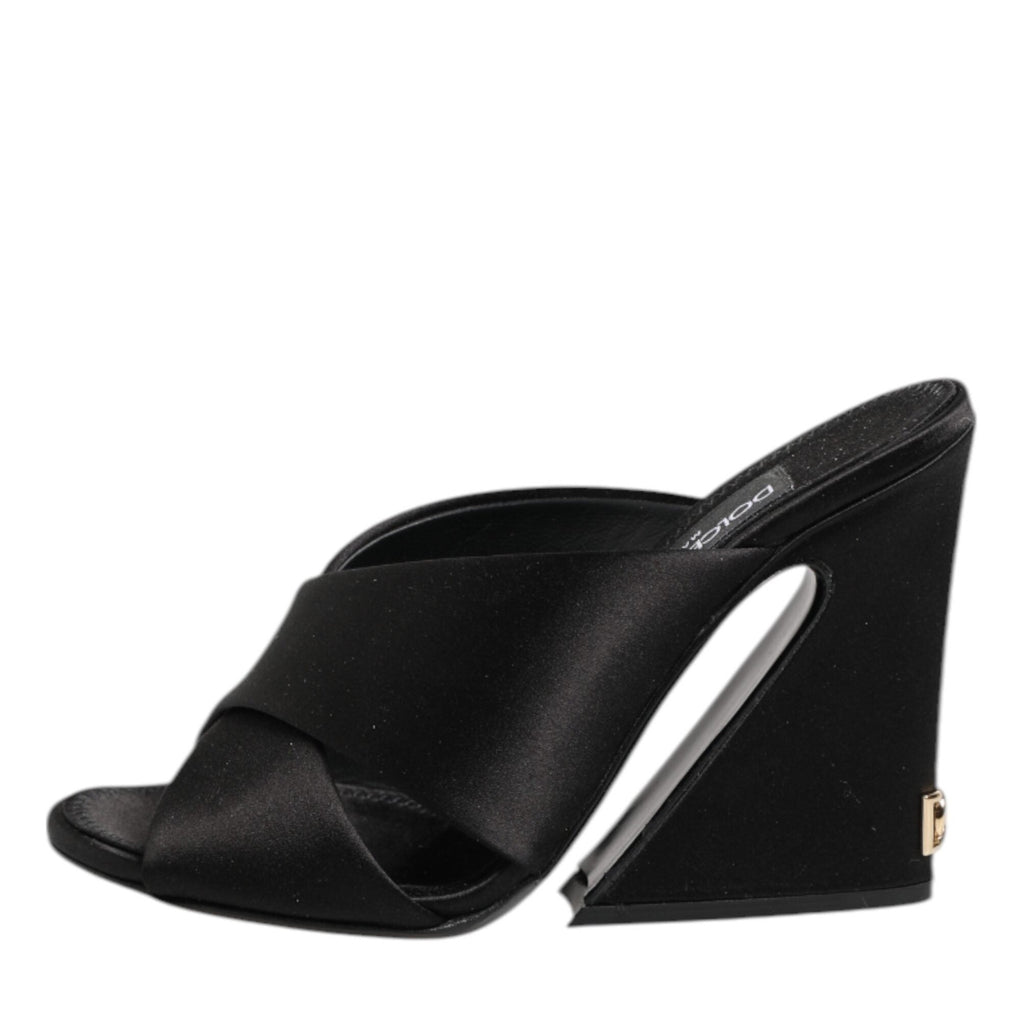 Dolce & Gabbana Black Logo KEIRA Satin Slides Sandals Shoes