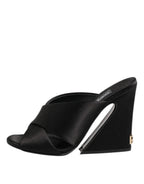 Dolce & Gabbana Black Logo KEIRA Satin Slides Sandals Shoes - Eljoys Fashion 