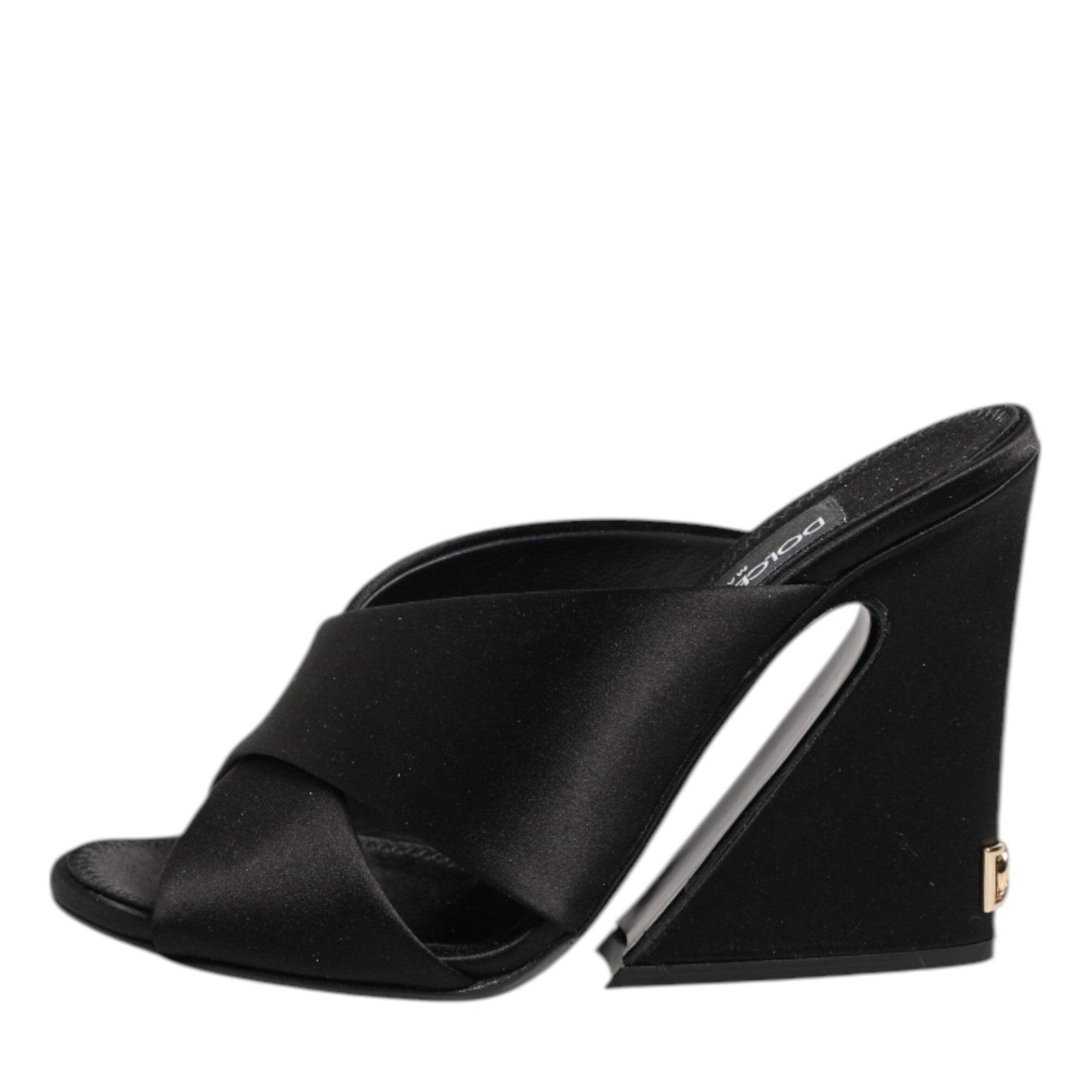 Dolce & Gabbana Black Logo KEIRA Satin Slides Sandals Shoes