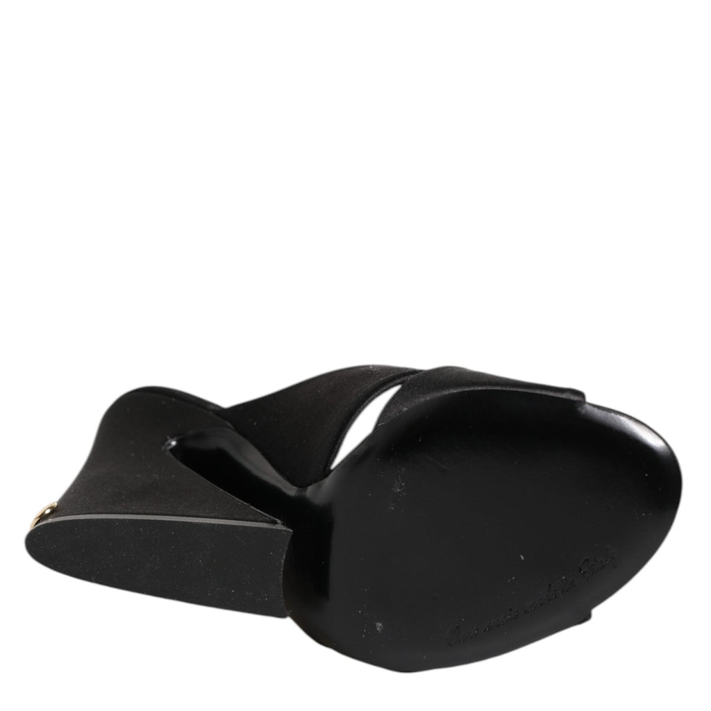 Dolce & Gabbana Black Logo KEIRA Satin Slides Sandals Shoes
