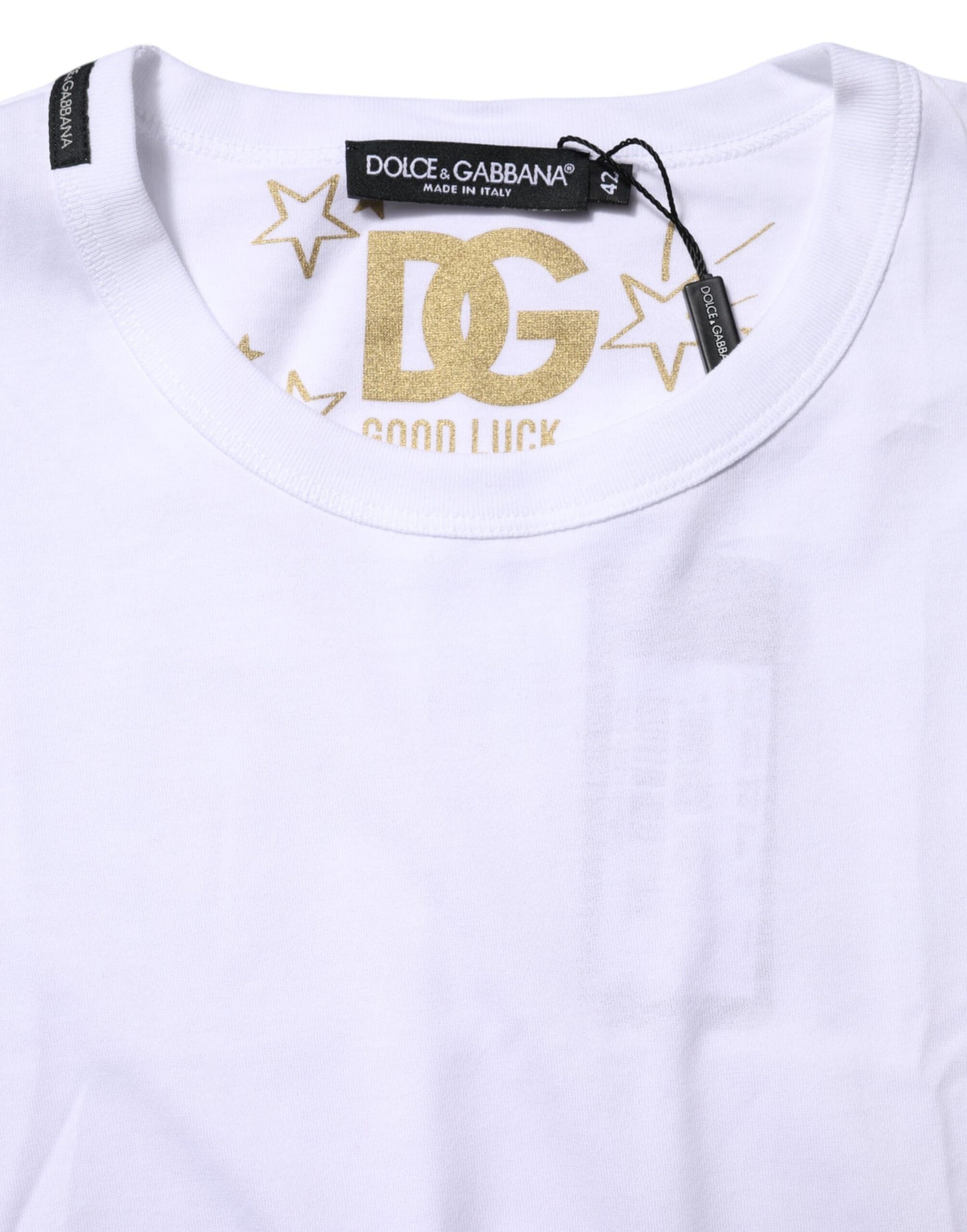 Dolce & Gabbana White Cotton Goodluck 2022 Crew Neck T-shirt Dolce & Gabbana