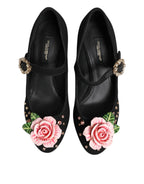 Dolce & Gabbana Black Flower Crystal Embellished Mary Jane Shoes - Eljoys Fashion 
