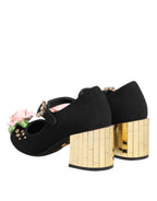 Dolce & Gabbana Black Flower Crystal Embellished Mary Jane Shoes - Eljoys Fashion 