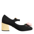 Dolce & Gabbana Black Flower Crystal Embellished Mary Jane Shoes